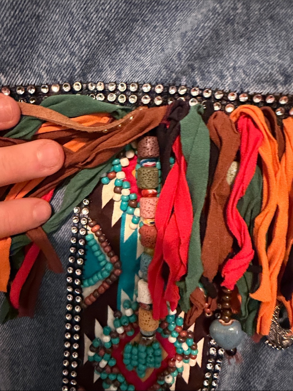 Up Cycled Artisan Made Colorful Heavily Embellished Cotton Denim Jacket - Picture 9 of 16
